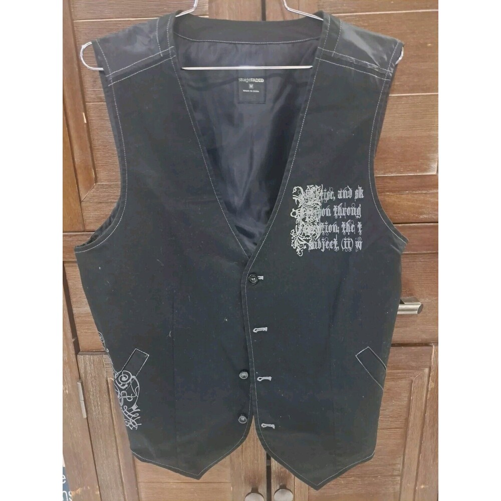 Straight Faded Men's Calligraphy Vest Black Size Medium